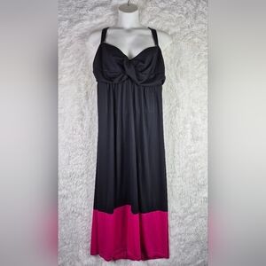 NWT Beach Belle Swimwear Black & Pink Trim Halter Maxi Dress Sz 2XL Resort